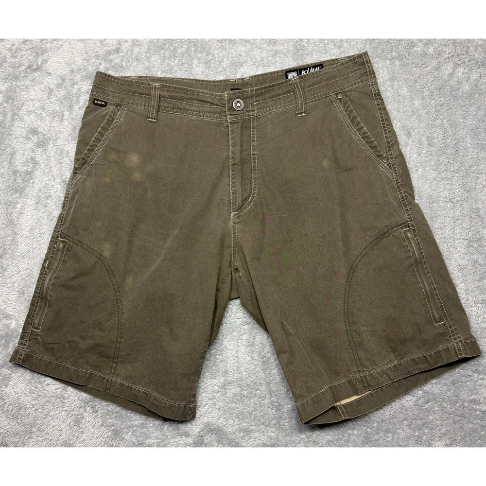 Kuhl Ramblr Shorts Mens 36x10 Green Beige Vintage Patina Dye Outdoors Hiking